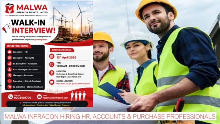 Indore Walk-In Interview 2026 | Malwa Infracon Hiring HR, Accounts & Purchase Professionals