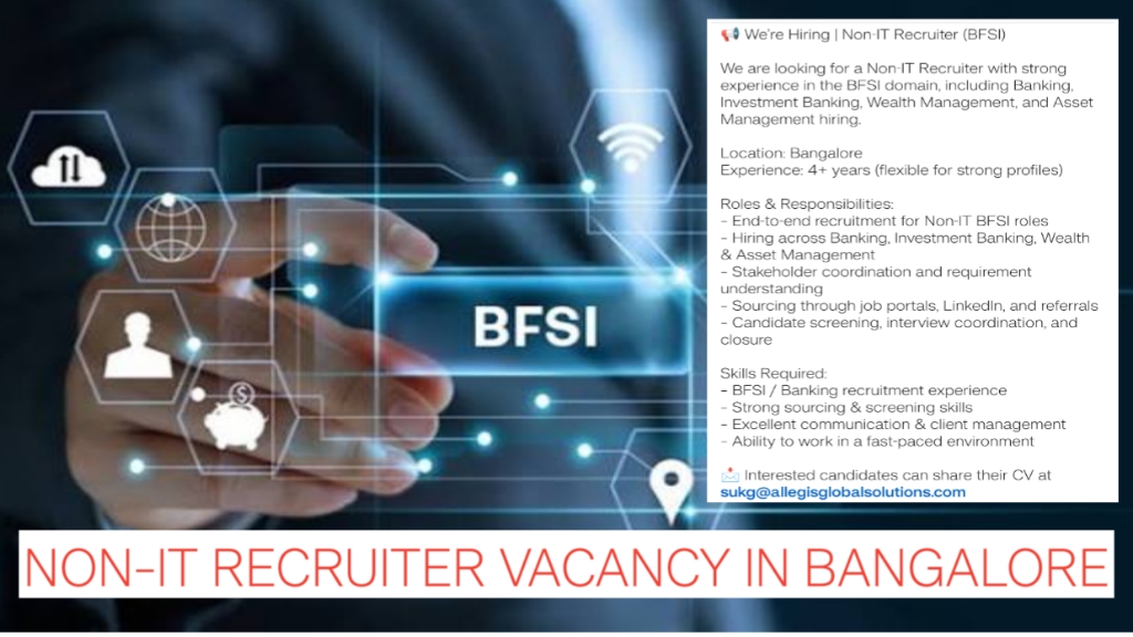 BFSI Recruitment Jobs 2026 | Non-IT Recruiter Vacancy in Bangalore