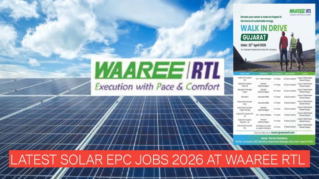 Latest Solar EPC Jobs 2026 at Waaree RTL | Walk-In Interview for Civil, Electrical, QC, EHS & Project Roles